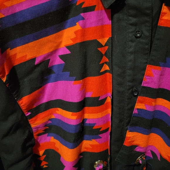 Vintage Wrangler Western Wear Black AztecRodeo Button Down Shirt Size XLarge - Picture 5 of 6
